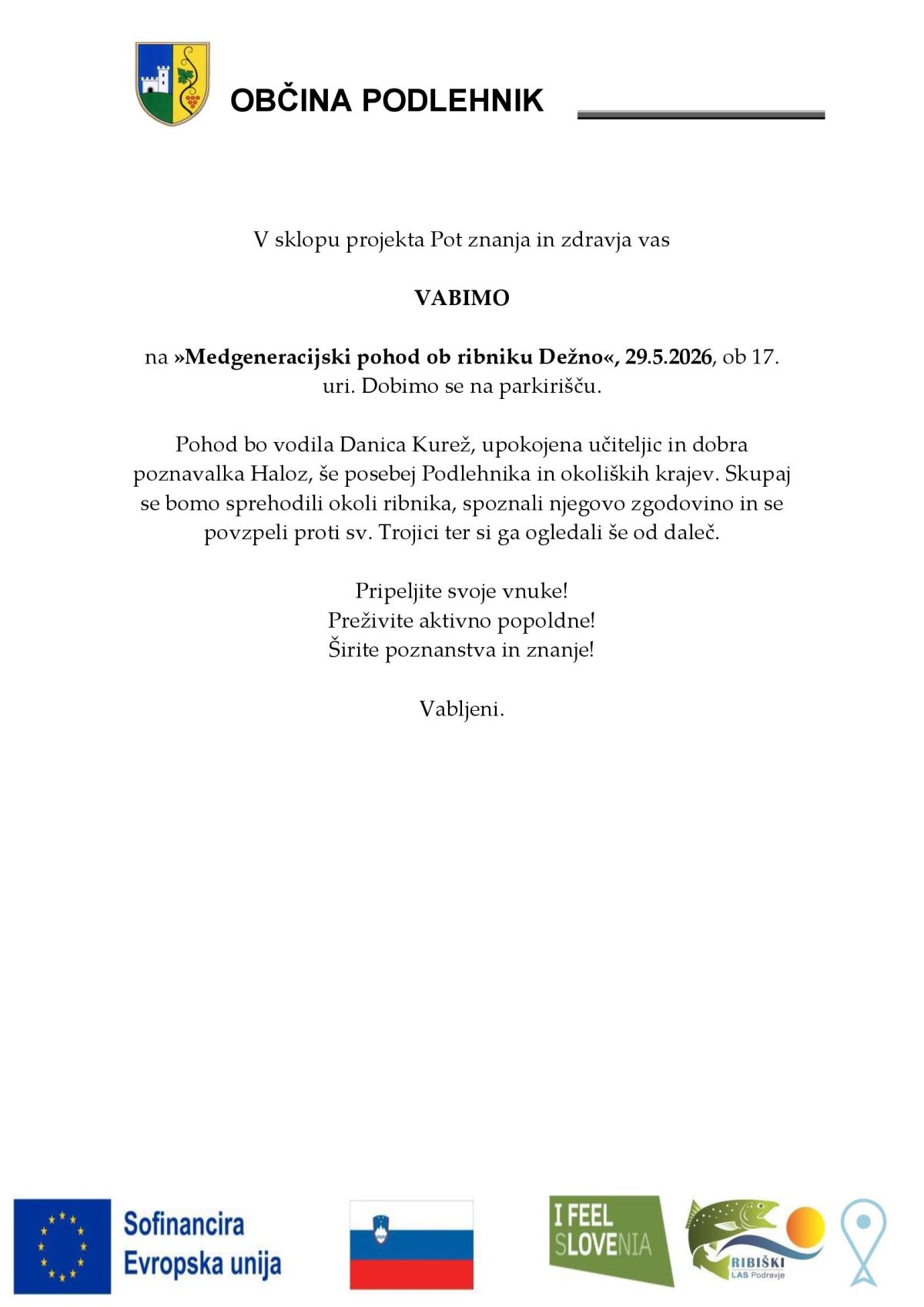 Vabilo na medgeneracijski pohod ob ribniku Dežno_29062026